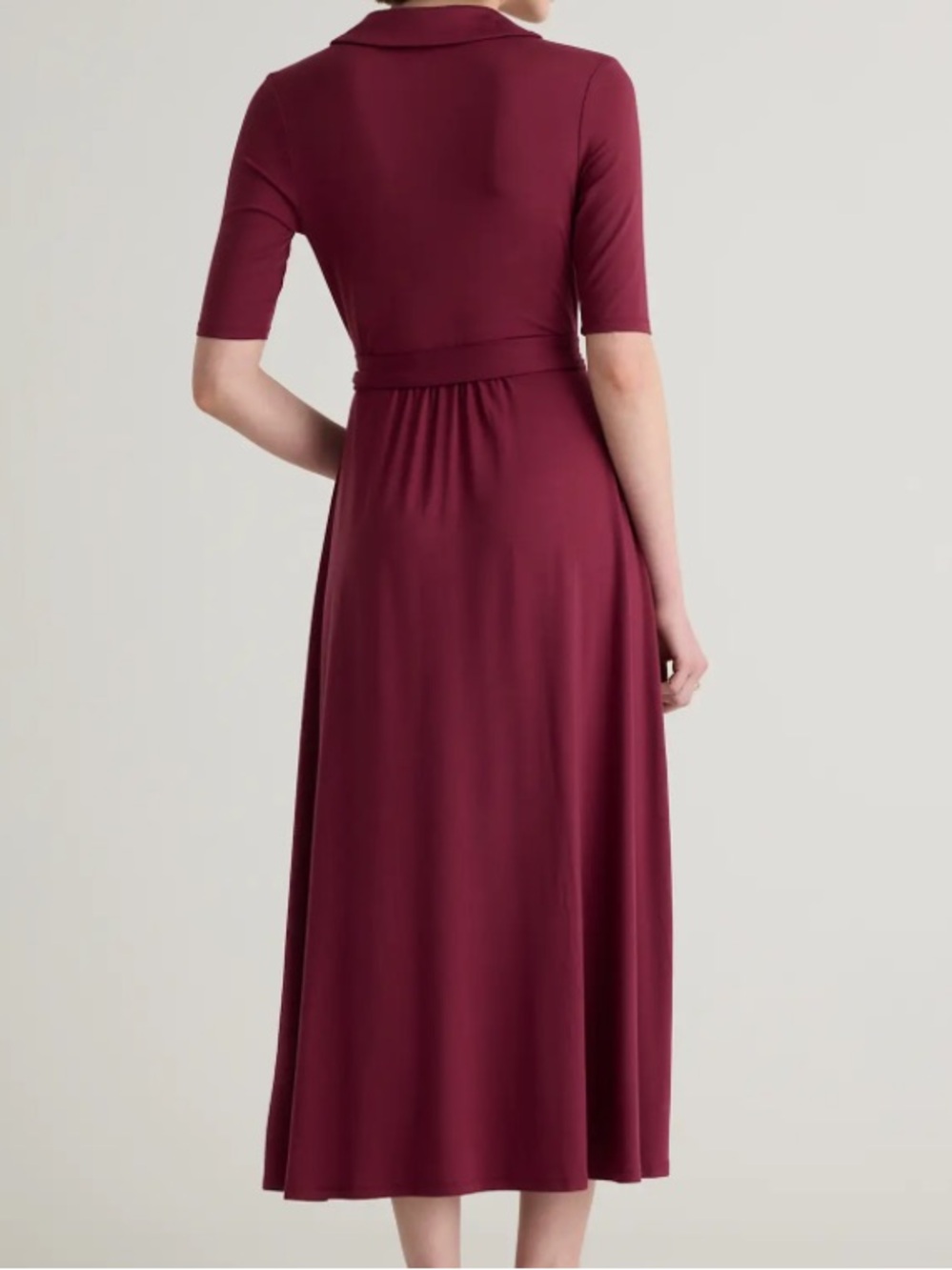 Quince Tencel Jersey Midi Wrap Dress Wine Red XS New With Tags Asymmetrical Hem - Picture 9 of 10